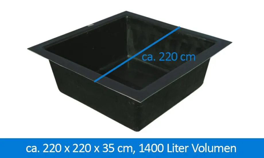 GFK-Teichbecken Wasserbecken quadratisch 220 x 220 x 35 cm 1400 Liter