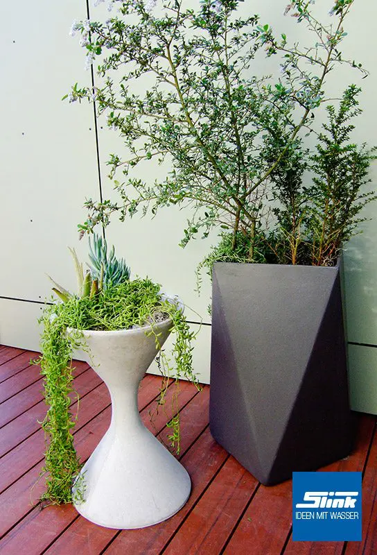 Designer-Pflanzgefäß Spindel Diabolo Willy Guhl Pflanzkübel Eternit Swisspearl Gartendesign betonoptik Designklassiker