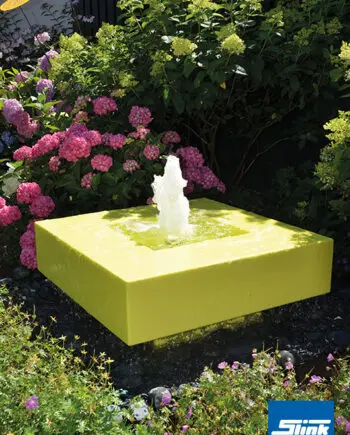 Gartenbrunnen Aluminium modern Bauhausstil Design farbig Alumento Alubrunnen Springbrunnen Wasserspiel im Garten