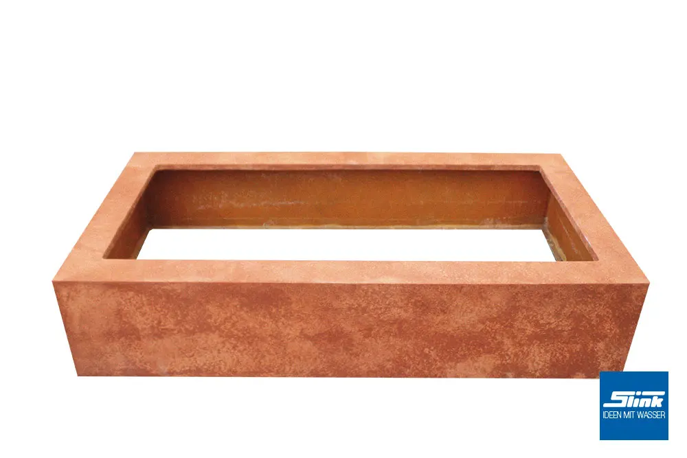Rechteckige / quadratische Beckenumrandung Rostoptik für Teichbecken