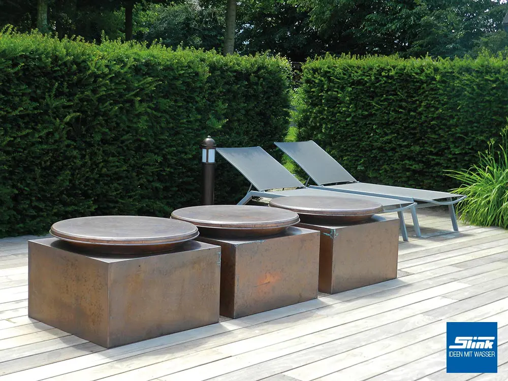 Kupferbrunnen, Garten Brunnen, Gartenspringbrunnen modern aus Kupfer, Wasserschale