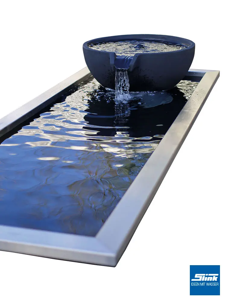 architektonisches Teichbecken, Wasserfall Wasserbecken, Gartenwasserfall, Reflecting Pool, Springbrunnen-System, modernes Design im Garten, Deko
