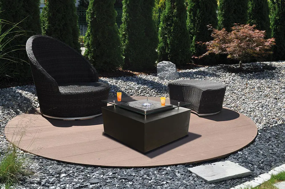 Wassertisch anthrazit, Terrassenbrunnen, Tisch und Wasserspiel, Ideen für die Terrasse, Design, moderne Brunnen, Gartenbrunnen kaufen