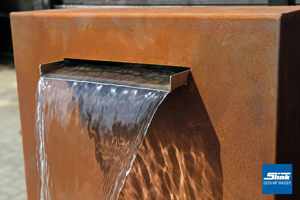 Cortenstahl-Wasserfall, Kortenstahl, Gartenbrunnen, Gartenwasserfall, Springbrunnen, Wandbrunnen, Standbrunnen Terrasse
