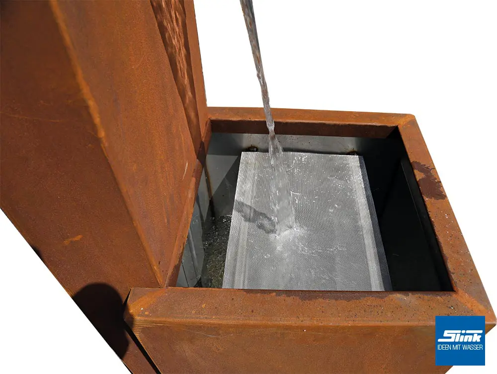 Cortenstahl-Wasserfall, Kortenstahl, Gartenbrunnen, Gartenwasserfall, Springbrunnen, Wandbrunnen, Standbrunnen Terrasse