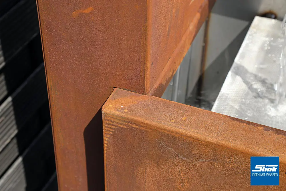 Cortenstahl-Wasserfall, Kortenstahl, Gartenbrunnen, Gartenwasserfall, Springbrunnen, Wandbrunnen, Standbrunnen Terrasse