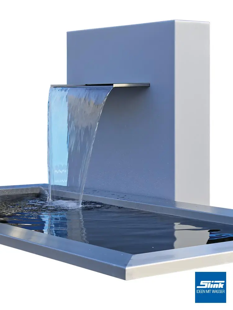 Gartenbrunnen Wasserfall, Designbrunnen., Wasserbecken GFK, rechteckiges Gartenbecken, Teichbecken formal