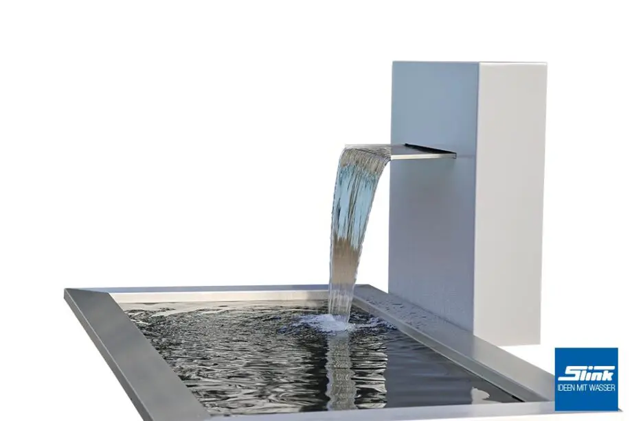 Gartenbrunnen Wasserfall, Designbrunnen., Wasserbecken GFK, rechteckiges Gartenbecken, Teichbecken formal