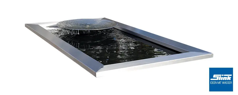 GFK-Teichbecken, Wasserbecken, formales Becken, Gartengestaltung, architektonisch, Wasserscahle Edelstahl, Edelstahlschale, Garten, Terrasse