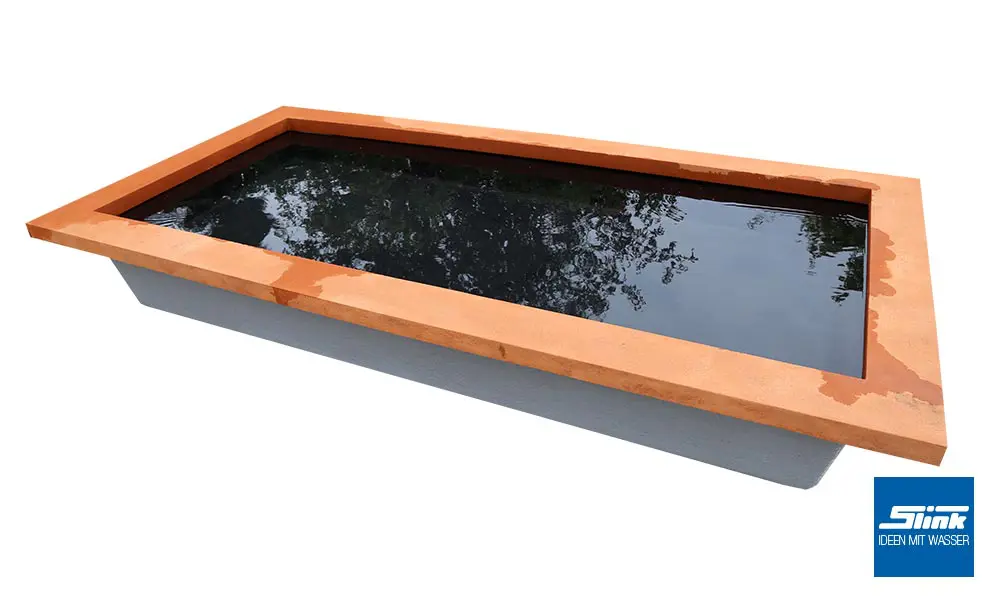 Randabdeckung Teichbecken, GFK_Becken rand, Wasser im Garten, Cortenstahl, Corten, Rost