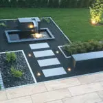 Designer-Springbrunnen. moderne Gartengestaltung, Gartenbrunnen, Alubrunnen, rechteckig, formal, architektur