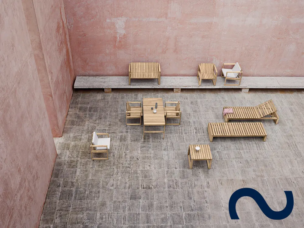 Hochwertiger Garten-Esstisch, Modell BK15, Bodil Kjær, Carl Hansen & Søn, Kubismus,Gartenmöbelserie, dänischen, Architekten Bodil Kjær, Teak, Gartentisch, modern