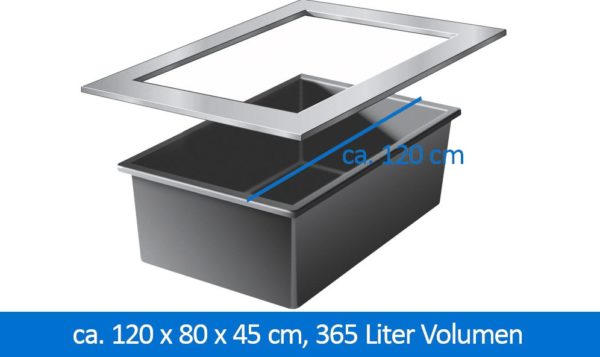 GFK Wasserbecken mit Edelstahlumrandung 120 x 80 x 45 cm 365 Liter