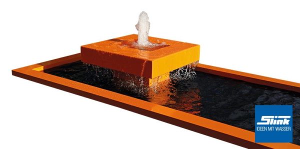 Gartenbrunnen inklusive Langformbecken aus GFK und Beckenumrandung Design farbig Alumento Aluminiumbrunnen