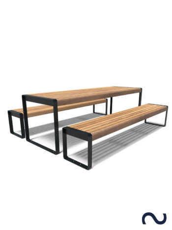 Slink Designer-Gartenmoebel-Set Rest Picknick-Bank Tisch Holz-Alu modern
