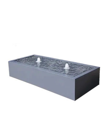 Rechteckiger Aluminium-Wassertisch in Anthrazit mit zwei sprudelnden Wasseraustritten für Garten und Terrasse